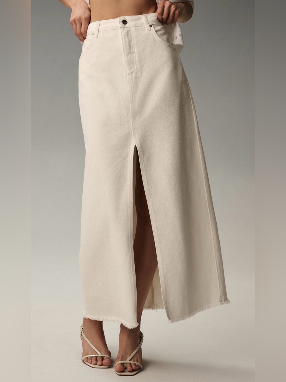 Madi Ivory High-Waist Front-Slit Maxi Skirt, 10